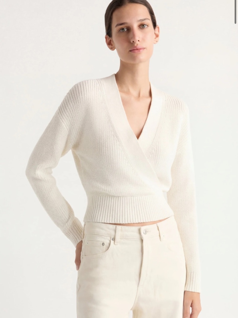 Modern Citizen Cream V-Neck Wrap Pullover Sweater